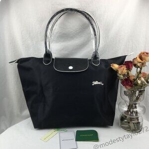 NWT Longchamp Le Pliage Original Large Shoulder Nylon Bag Tote IN NEW BLACK